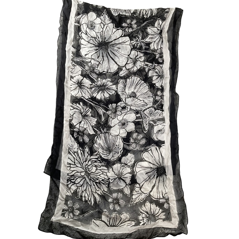 Brighton‎ Scarf Womens OS Black White Floral Print Sheer Oblong Accessory